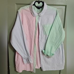 Lands' End Pastel Multi-Striped Button-Down Shirt - Pink, Mint & White
